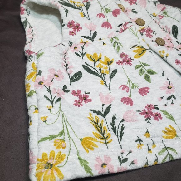 Floral Vest With Hood Quilted Design Button Up Carters Size 6 Month Size - Picture 3 of 6